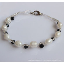 Bracelet en perles d&#39;eau douce naturelle au riz (EB1510-1)